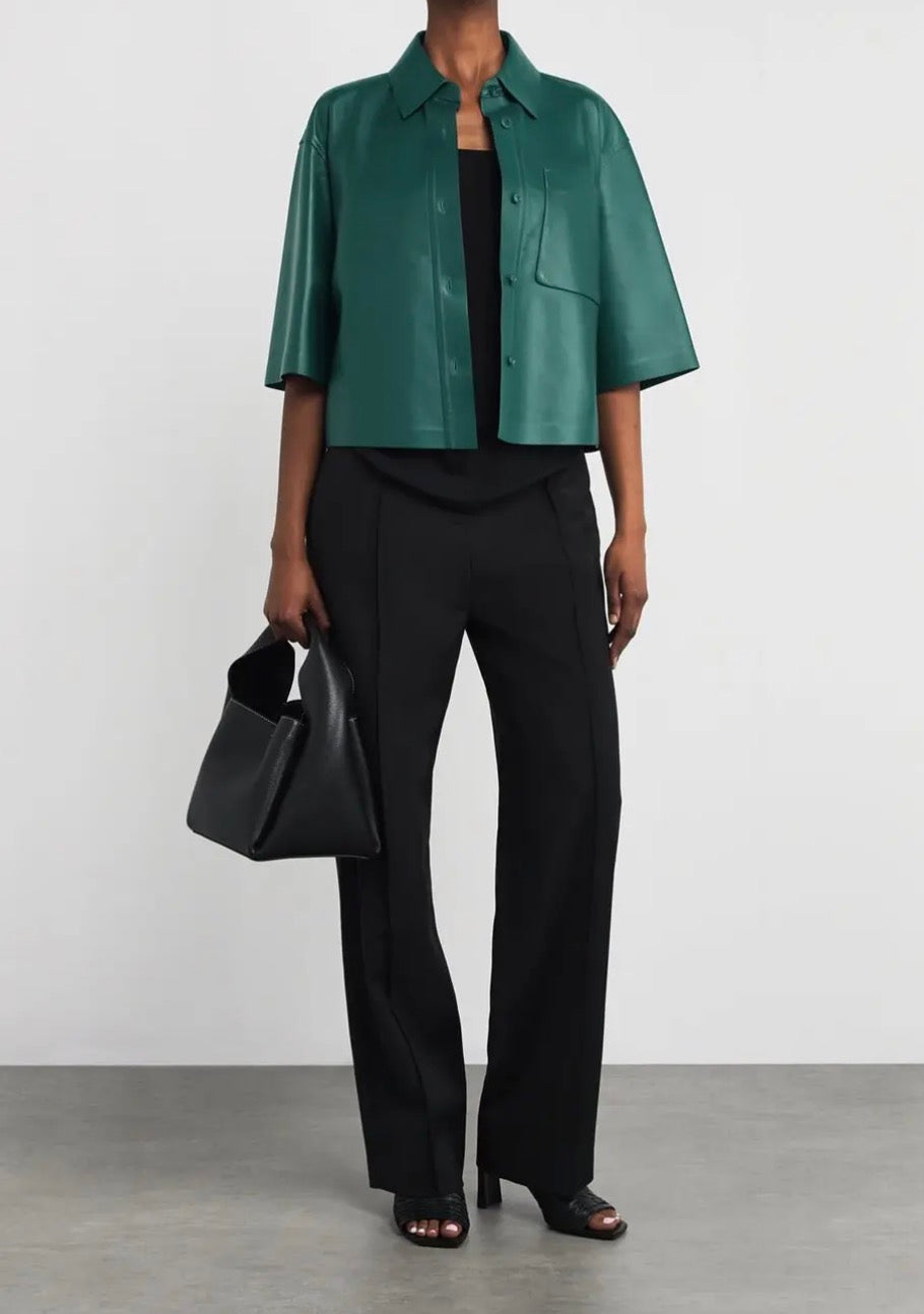 Max Mara Arcella Dark Green Nappa Leather Shirt Jacket - 6