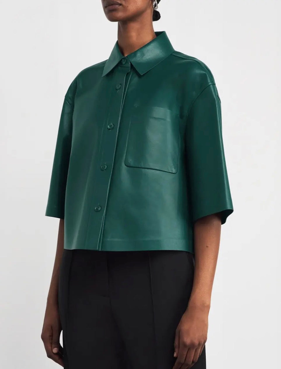 Max Mara Arcella Dark Green Nappa Leather Shirt Jacket - 6