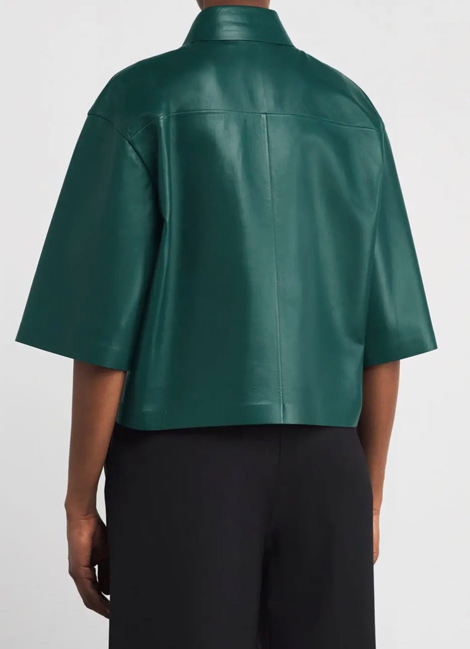 Max Mara Arcella Dark Green Nappa Leather Shirt Jacket - 6