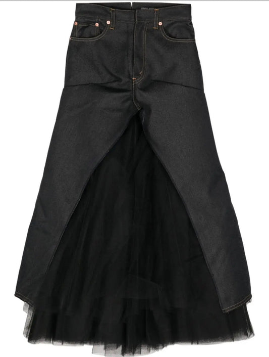 Junya Watanbe Denim & Tulle Hybrid Skirt - XS