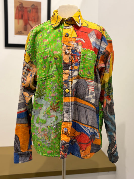 ERL Mixed Print Corduroy Overshit Jacket- Patchwork button front - Large