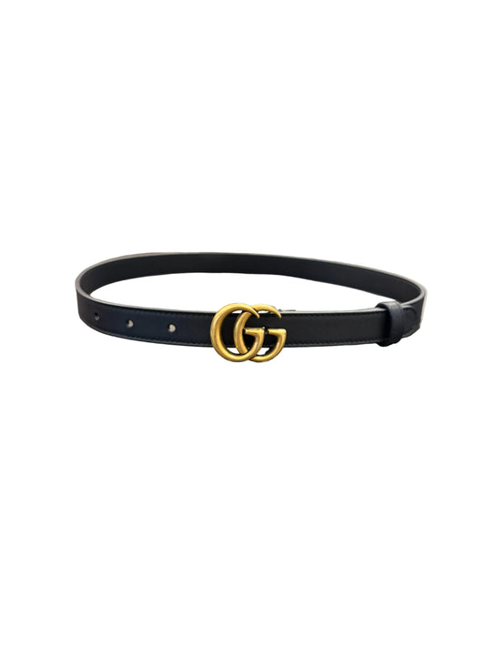 Gucci Marmont Thin Leather Belt - Black with Gold GG buckle (26-28") waist
