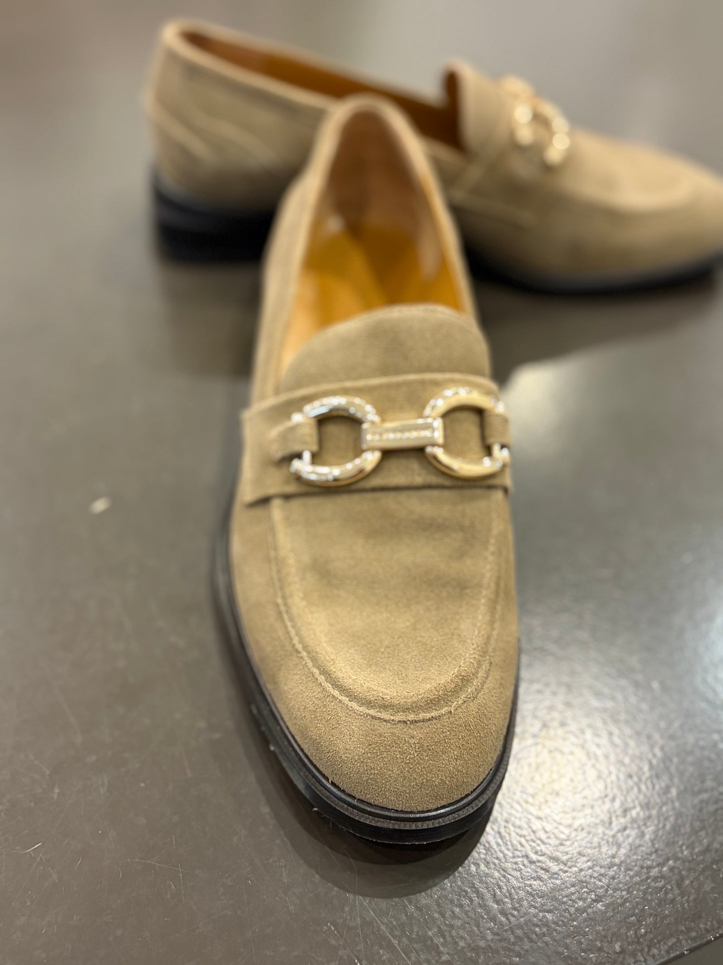 Clergerie JAEL3 Sued Horsebit Loafers Gobi Gold - US 7