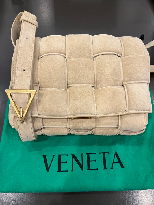 Bottega Veneta Padded Cassette Suede Shoulder Bag – Sand Beige