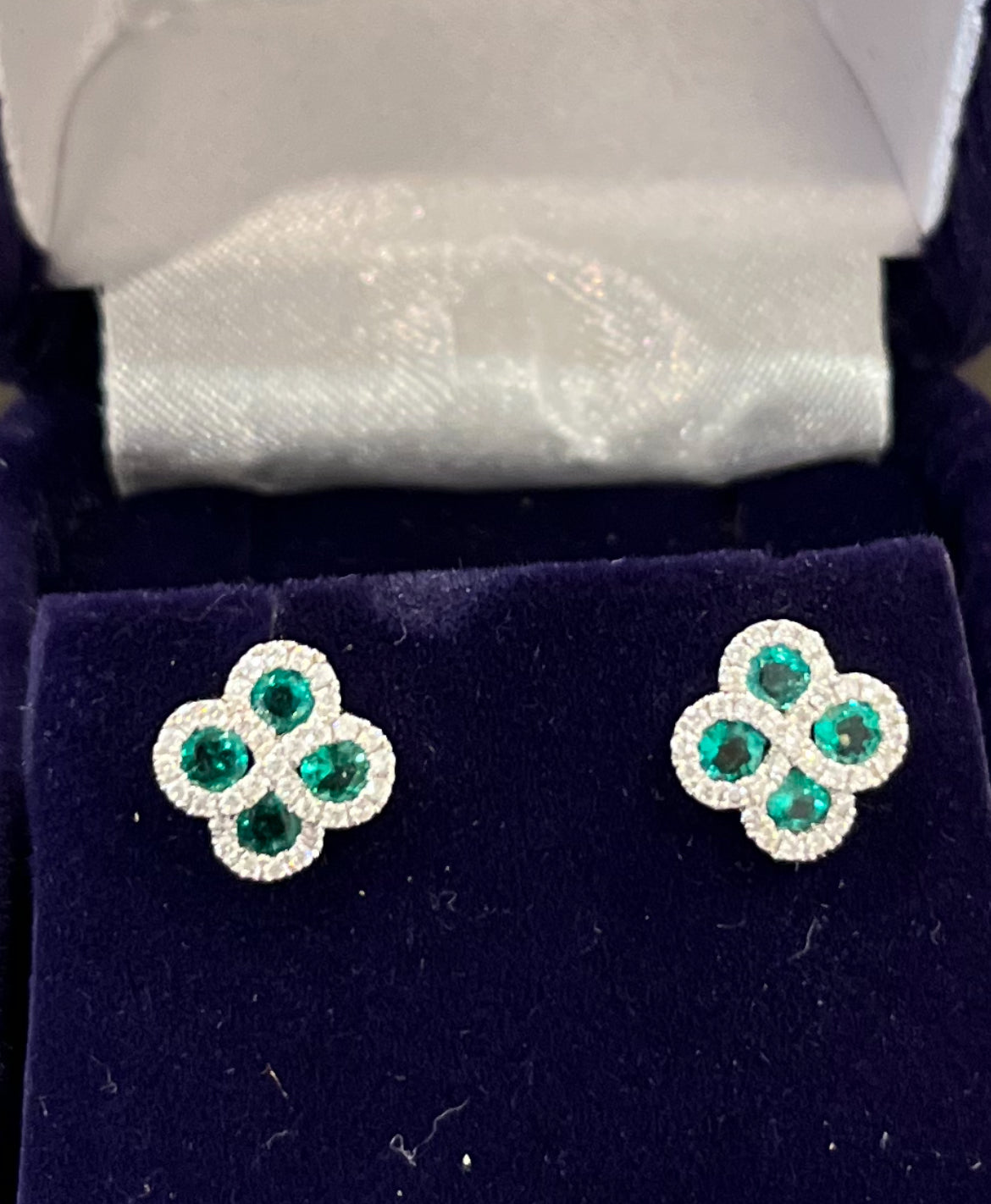 14K Emerald and Diamond Clover Stud Earrings