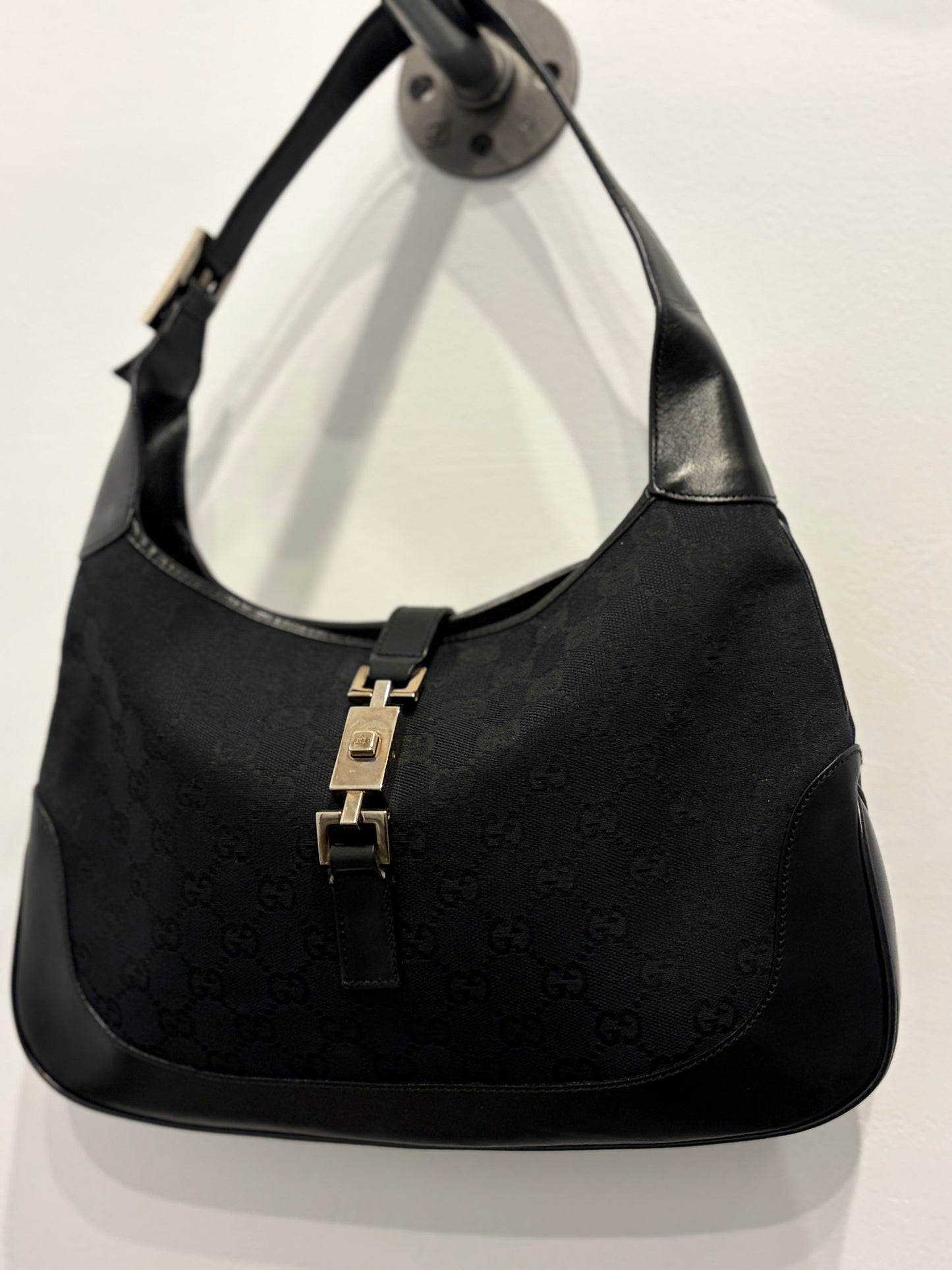 Gucci Vintage Jackie Shoulder Bag - Black GG Canvas