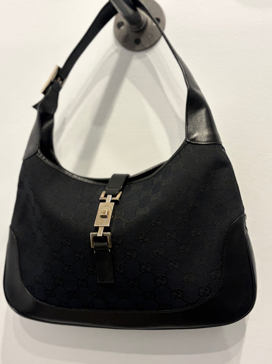 Gucci Vintage Jackie Shoulder Bag - Black GG Canvas