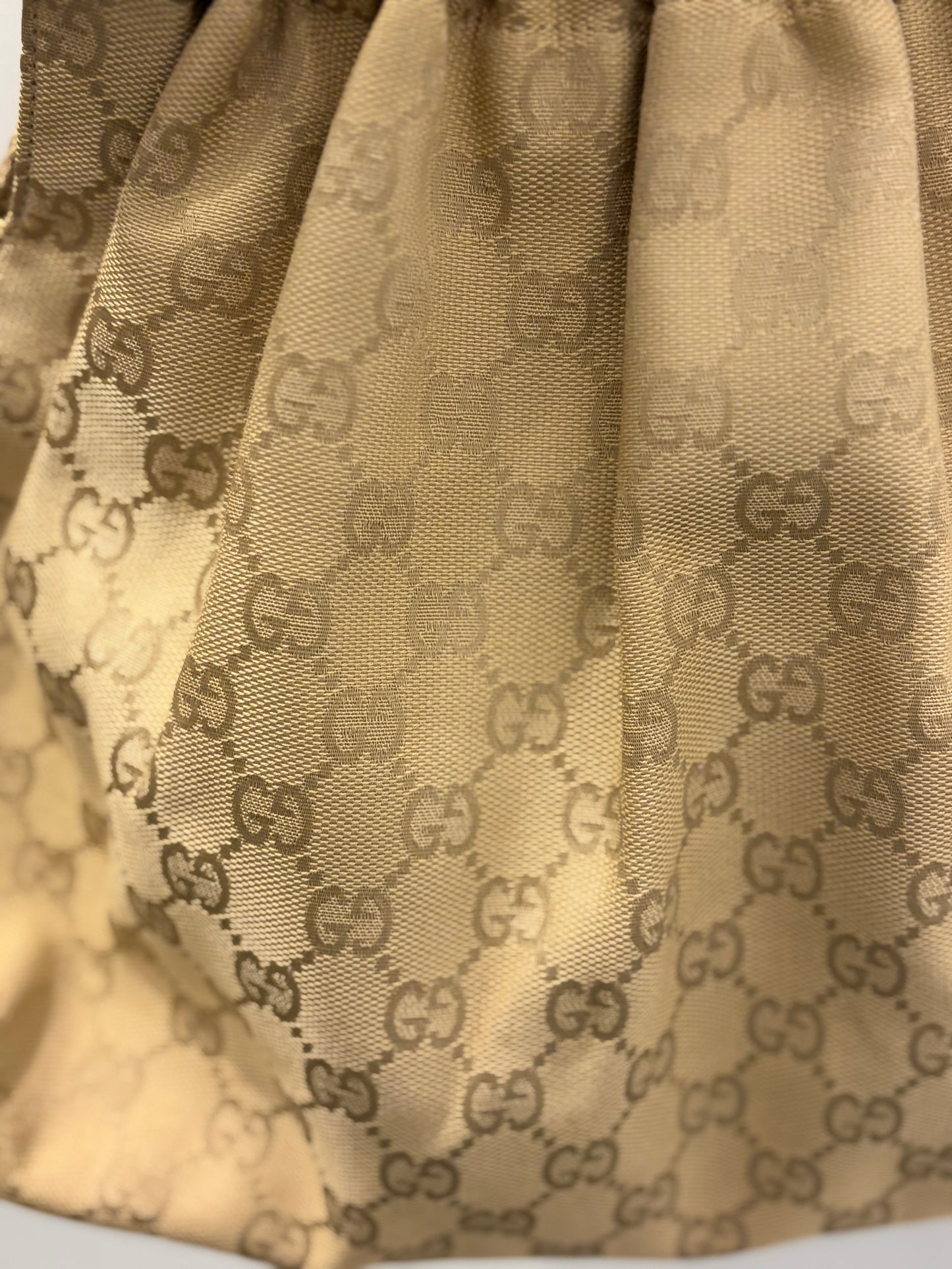 Gucci Bamboo Handle GG Canvas Hobo Bag - Beige
