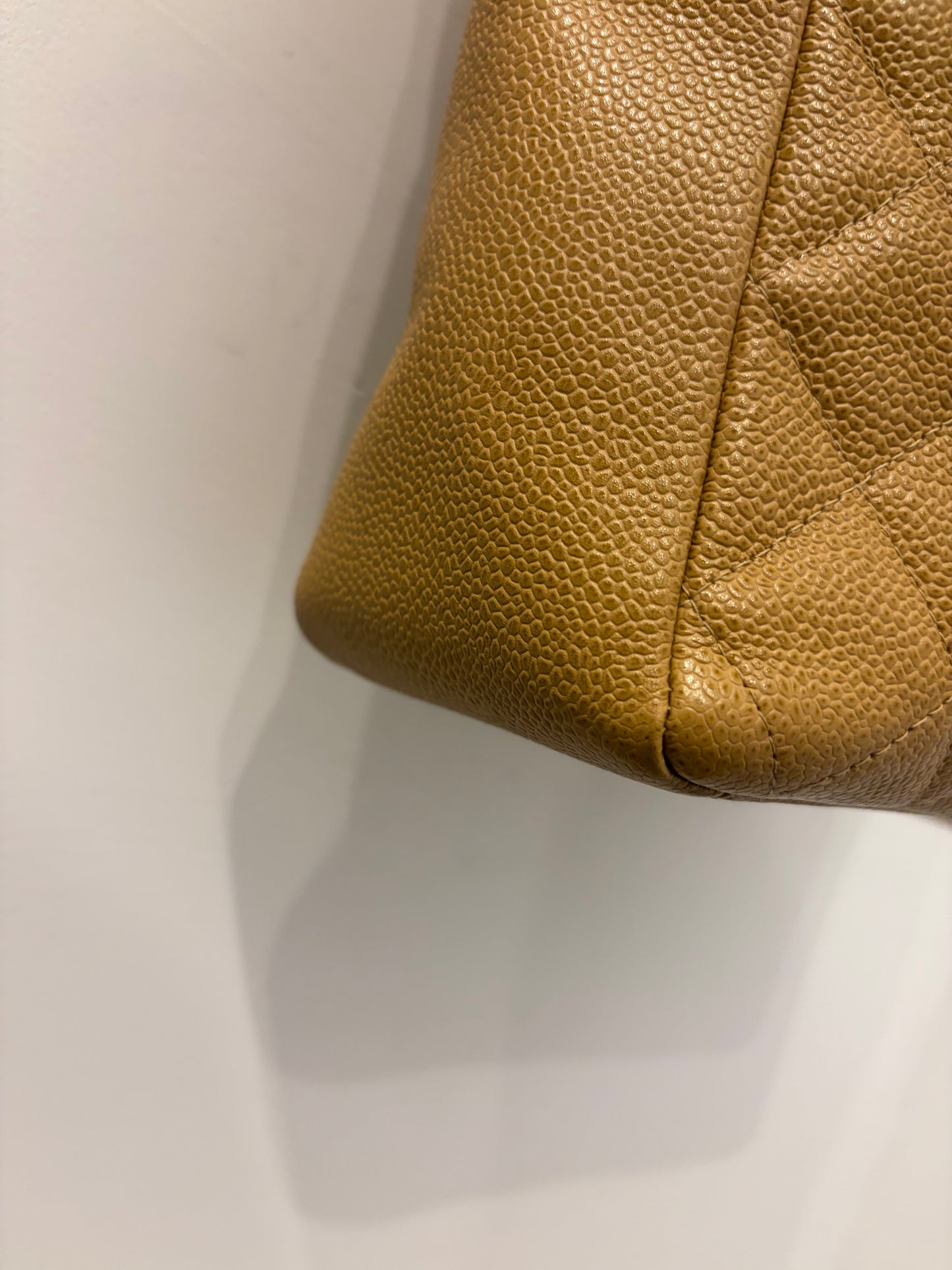 Chanel Vintage Beige Caviar Leather CC Logo Shoulder Tote
