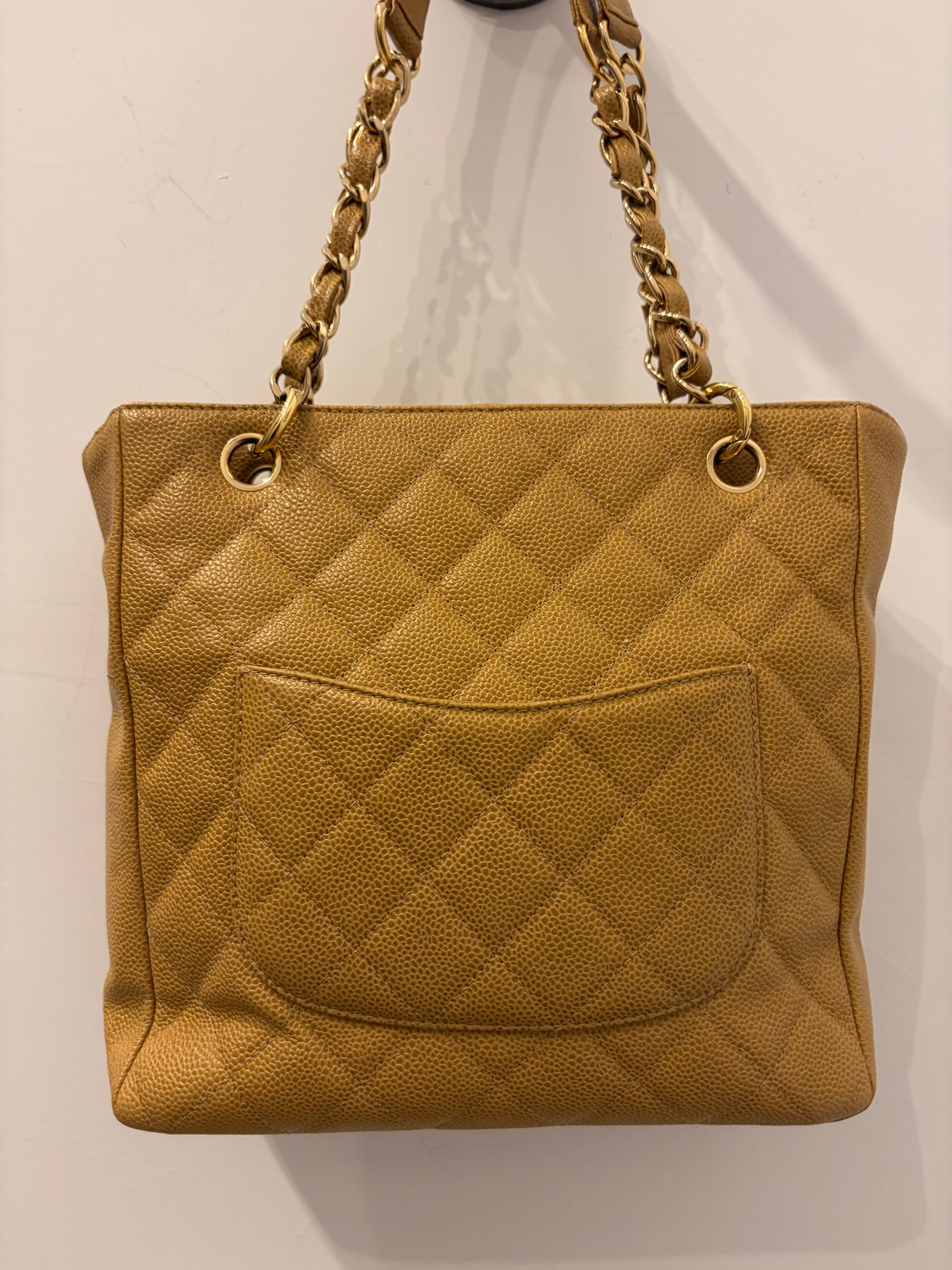 Chanel Vintage Beige Caviar Leather CC Logo Shoulder Tote