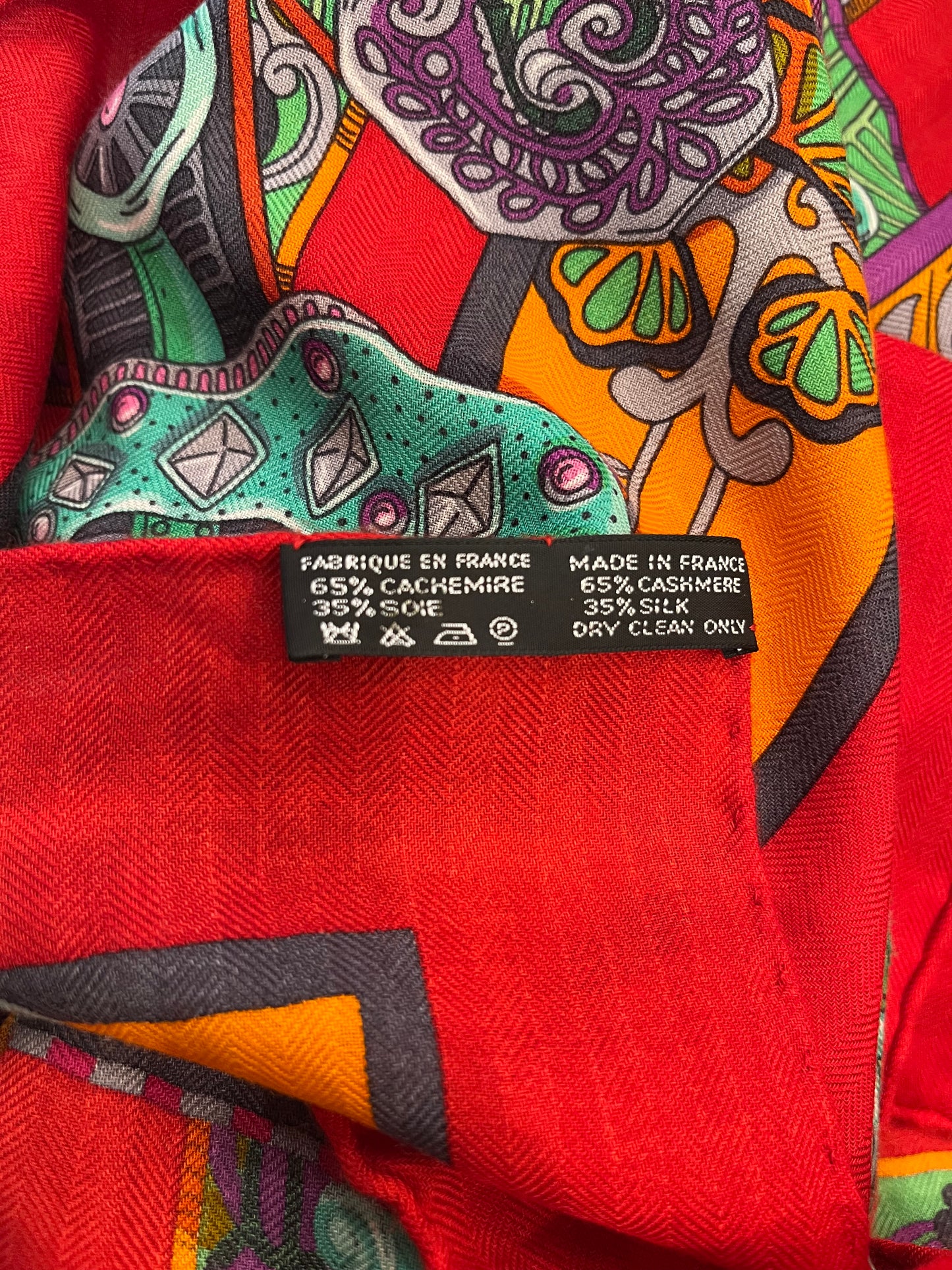 Hermès “Les Sangles de l’Orient” Cashmere/Silk Shawl 140 – Red Multicolor