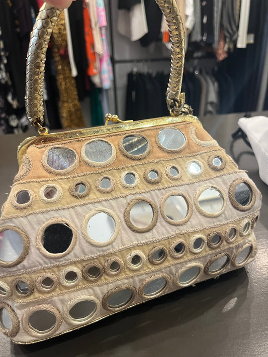 Blumarine mirrored circle top handle bag