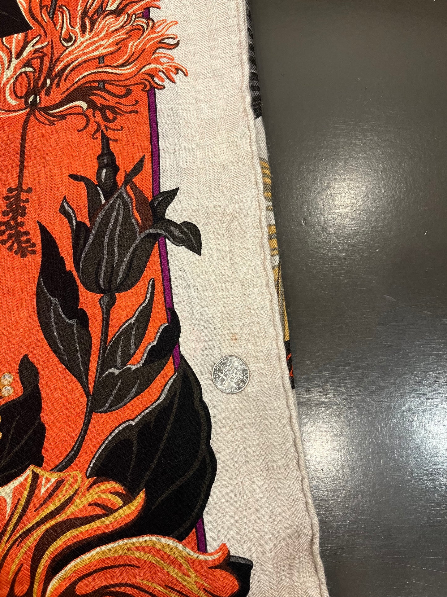 Hermès “Toutsy” Cashmere/Silk Shawl 140 – Beige / Gold / Black / Orange