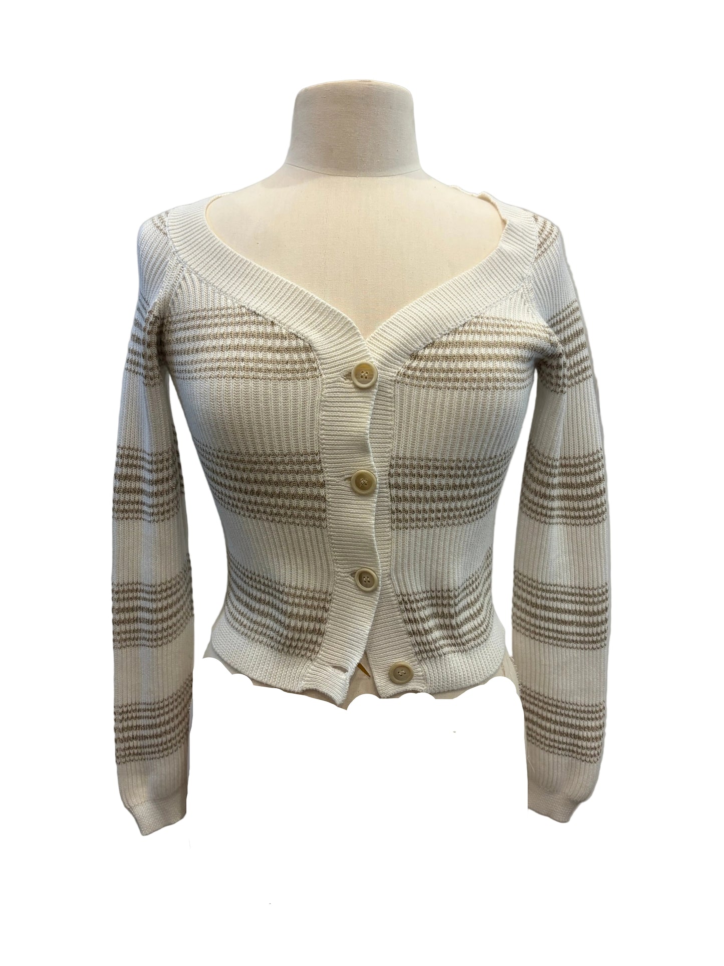 Brunello Cucinelli Metallic Stripe Cropped Cardigan Sweater - Small