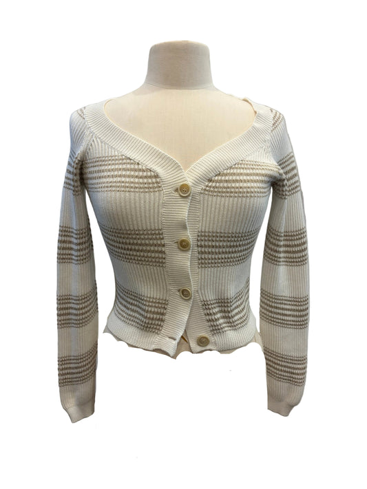 Brunello Cucinelli Metallic Stripe Cropped Cardigan Sweater - Small