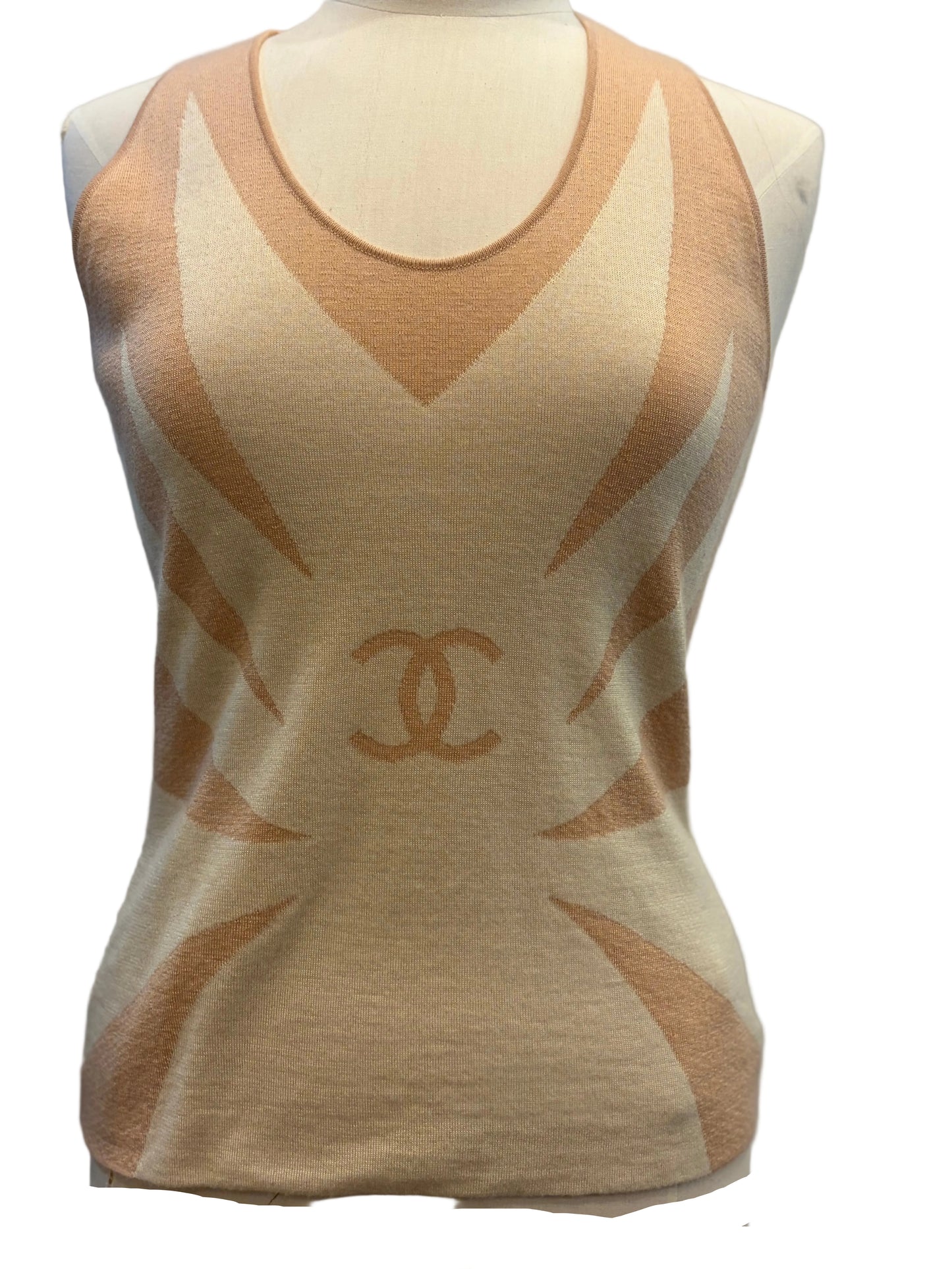 Chanel Cashmere Silk Logo Knit Tank Top - Medium (visible stains on front)