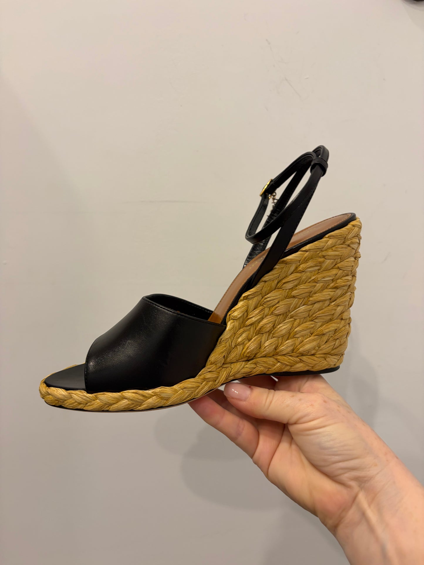 Saint Laurent Tribute Raffia Wedge Sandals 38.5