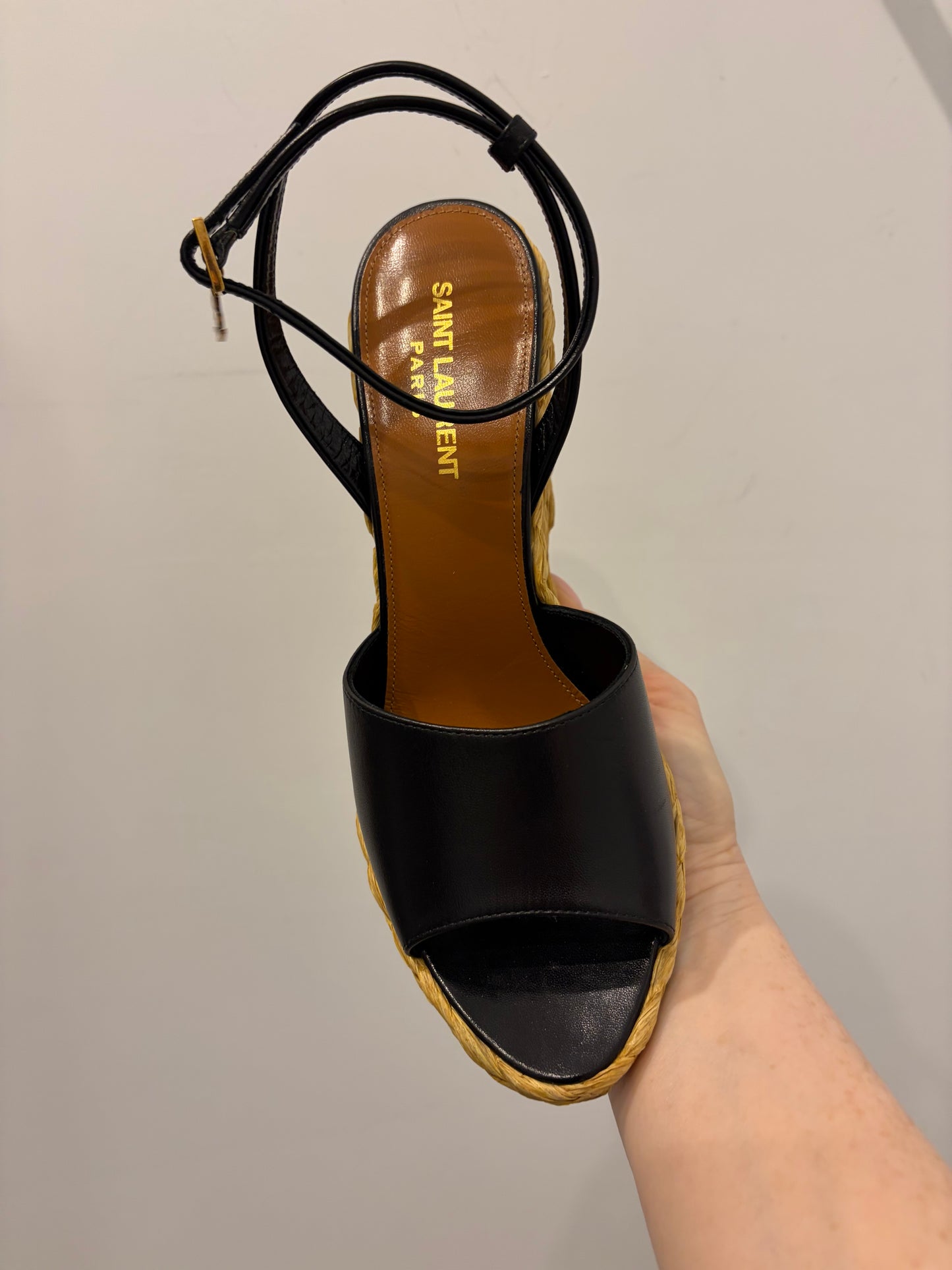 Saint Laurent Tribute Raffia Wedge Sandals 38.5