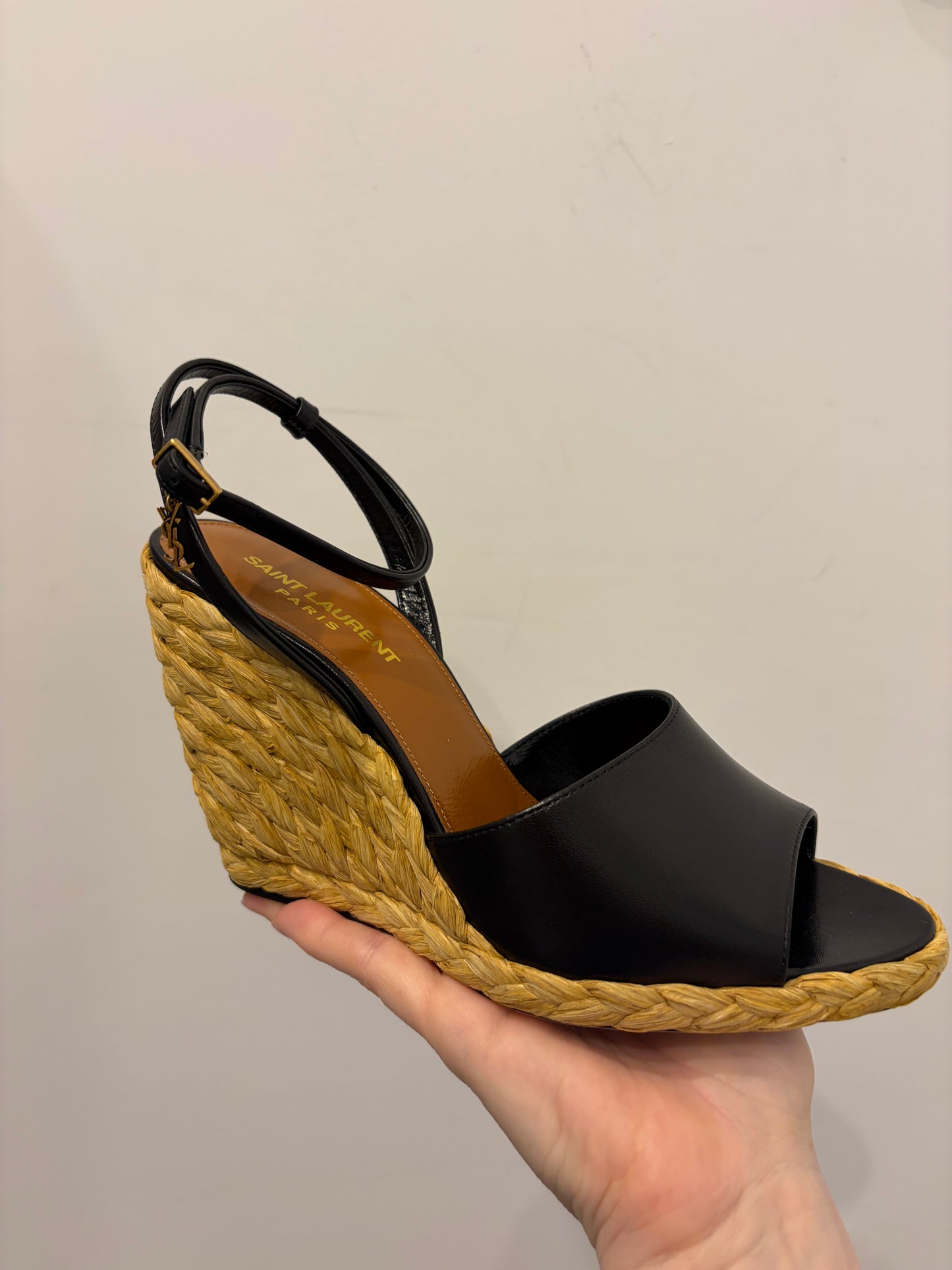 Saint Laurent Tribute Raffia Wedge Sandals 38.5