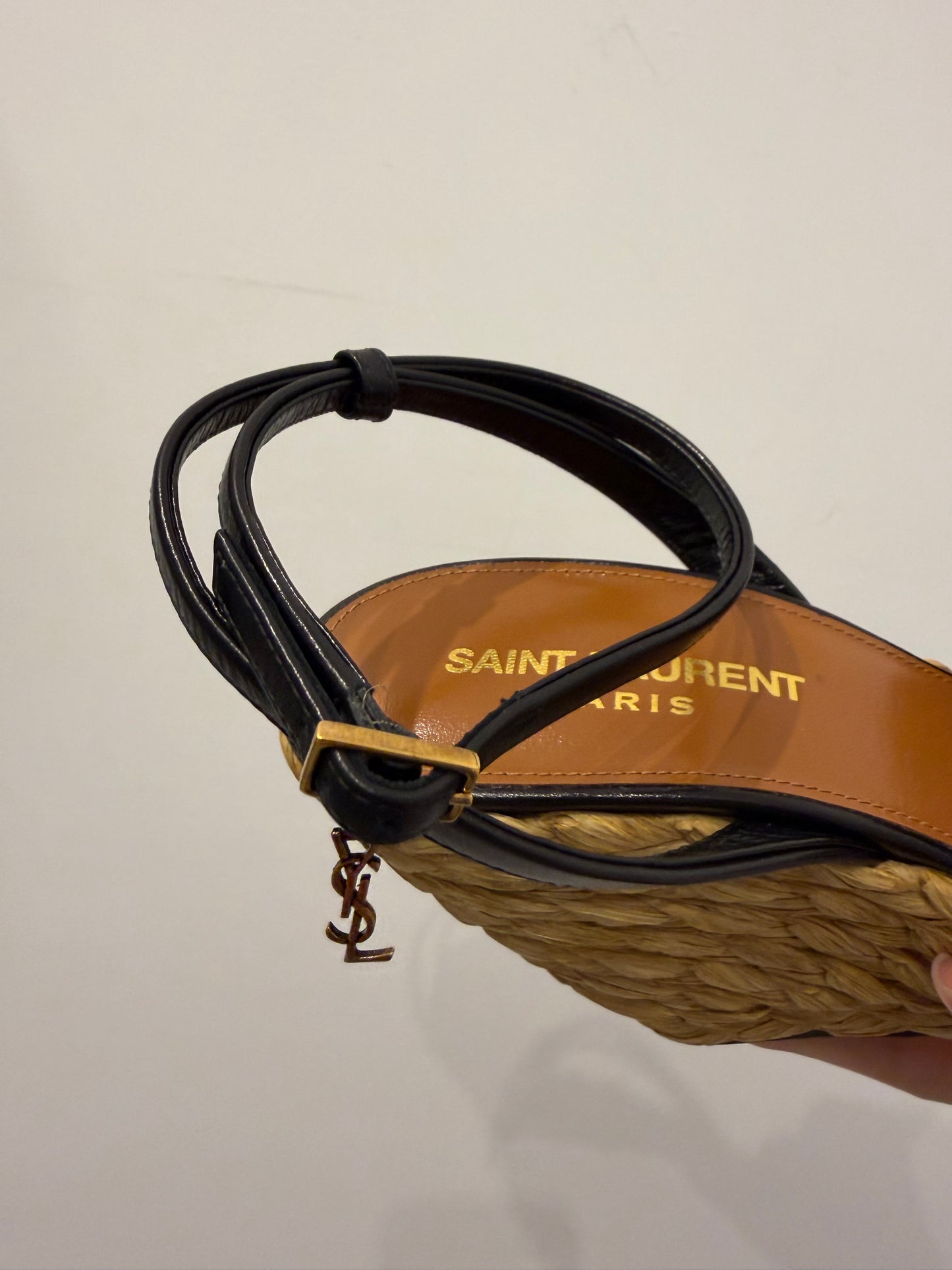 Saint Laurent Tribute Raffia Wedge Sandals 38.5
