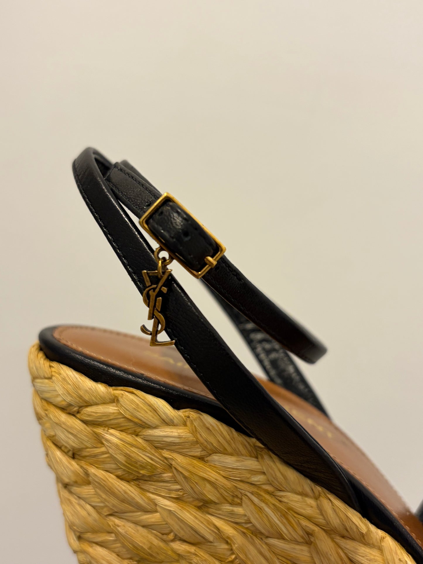 Saint Laurent Tribute Raffia Wedge Sandals 38.5