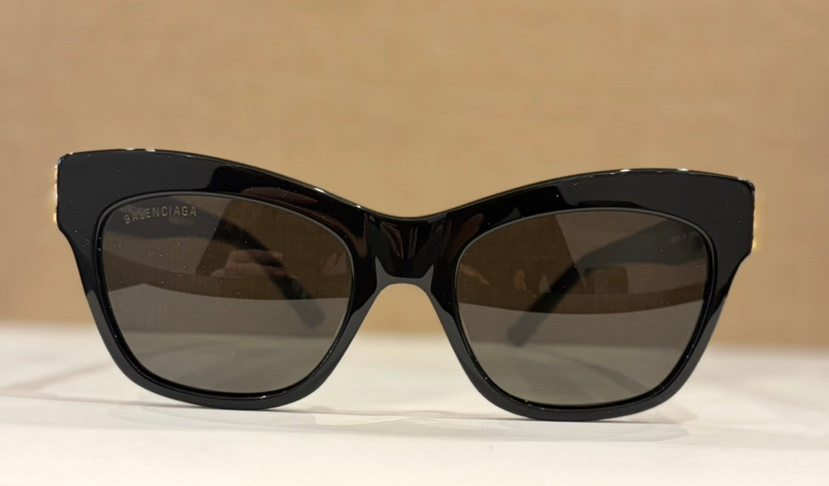 Balenciaga BB0132S 001 Black Oversized Sunglasses Gold BB Logo