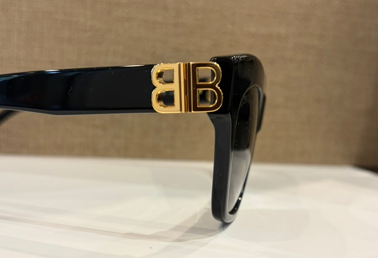 Balenciaga BB0132S 001 Black Oversized Sunglasses Gold BB Logo