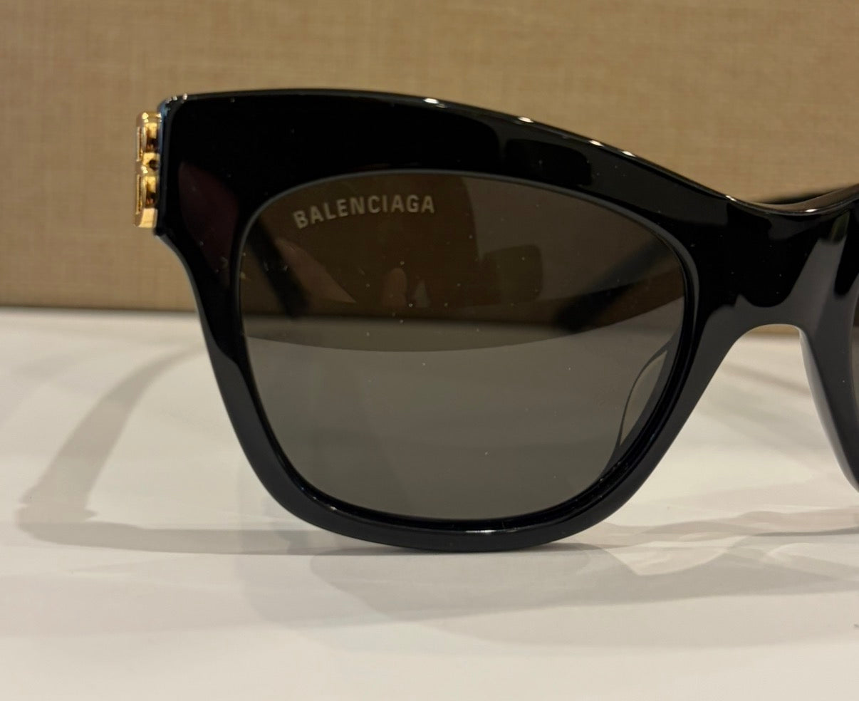 Balenciaga BB0132S 001 Black Oversized Sunglasses Gold BB Logo