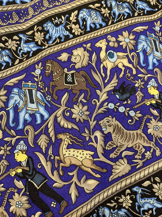 Hermès “Chasse en Inde” Cashmere & Silk Shawl (GM 140) – Violet / Black / Gold