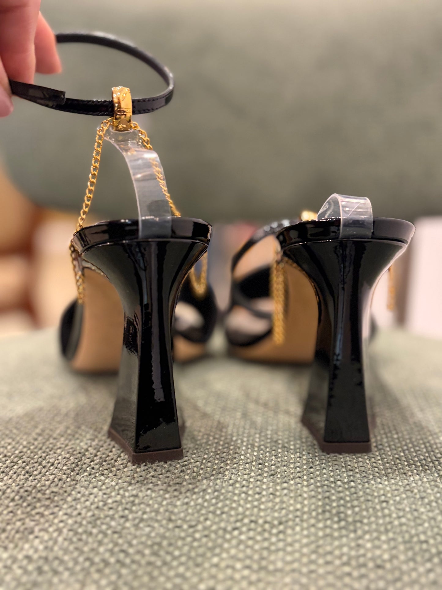 Giuseppe Zanotti Black Chain Suede & Patent Leather Chain Sandals - Size 38