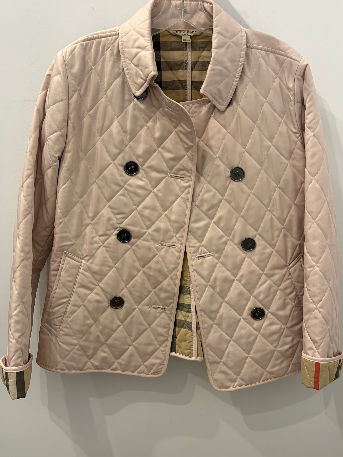 Burberry Blush Pink Quilted Double-Breasted Nova Check Lining - Small