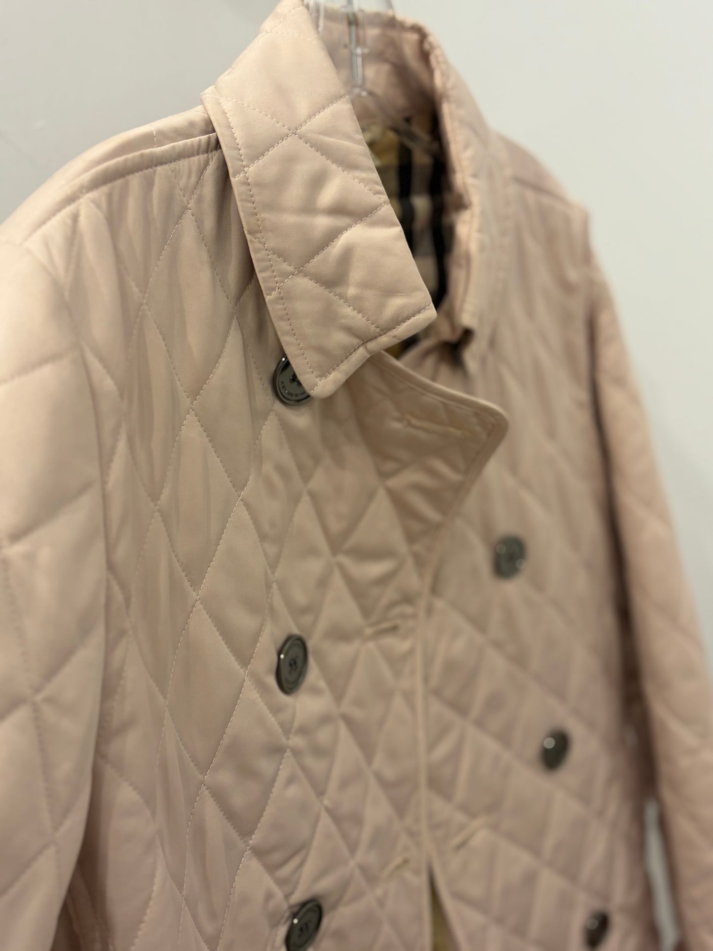 Burberry Blush Pink Quilted Double-Breasted Nova Check Lining - Small
