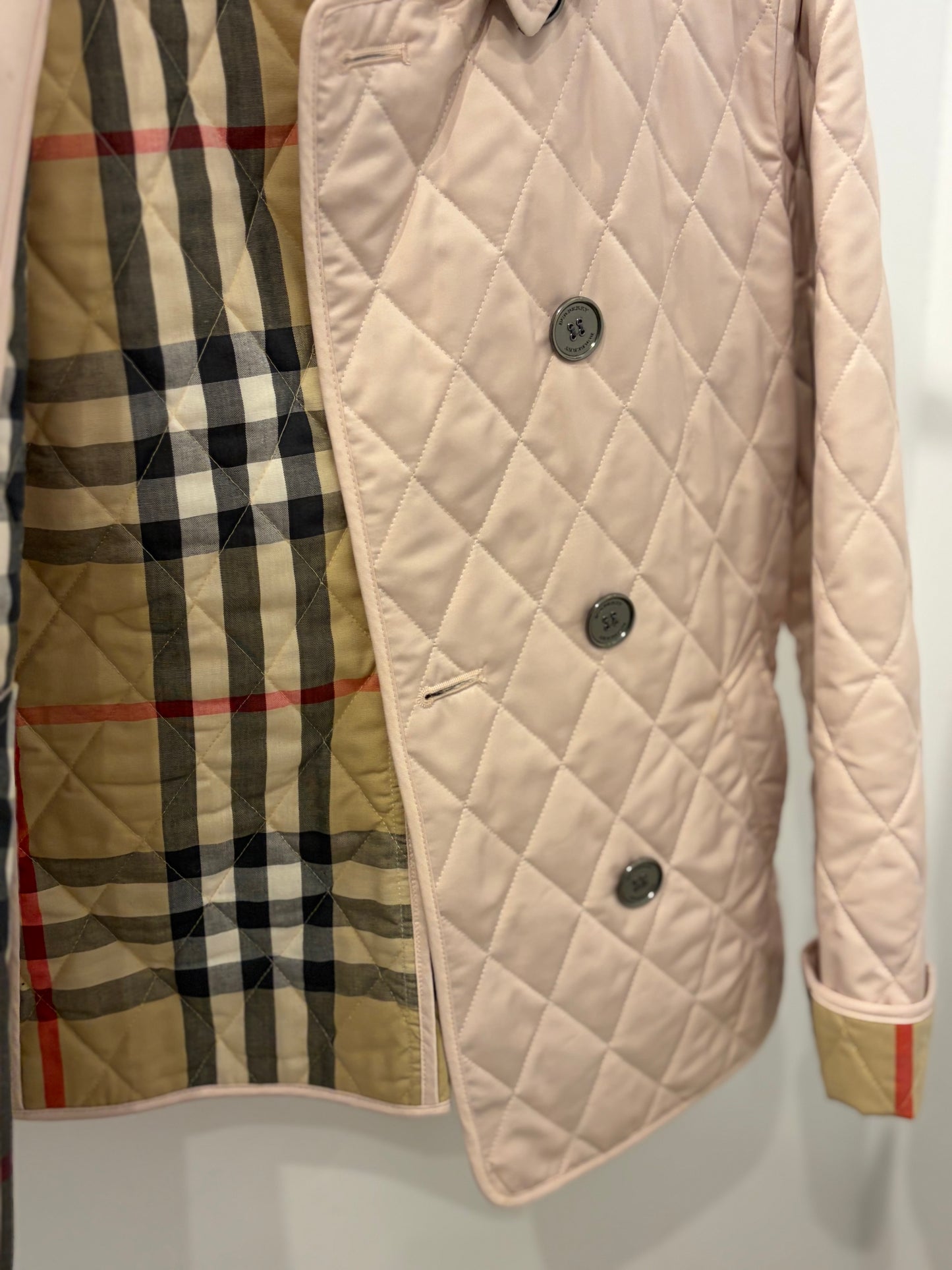 Burberry Blush Pink Quilted Double-Breasted Nova Check Lining - Small