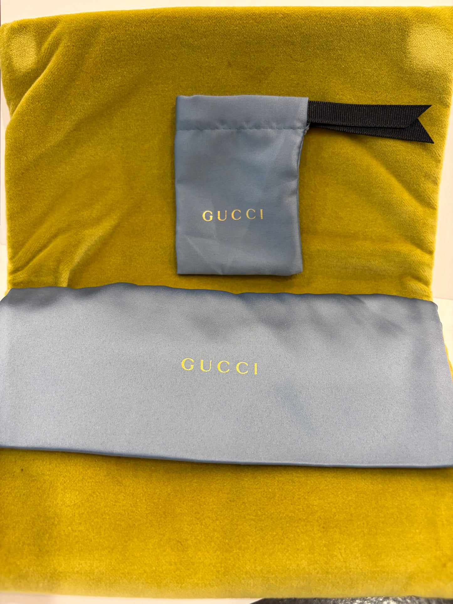 Gucci Rimless Oversize Square Sunglasses with Blue Heart Charms