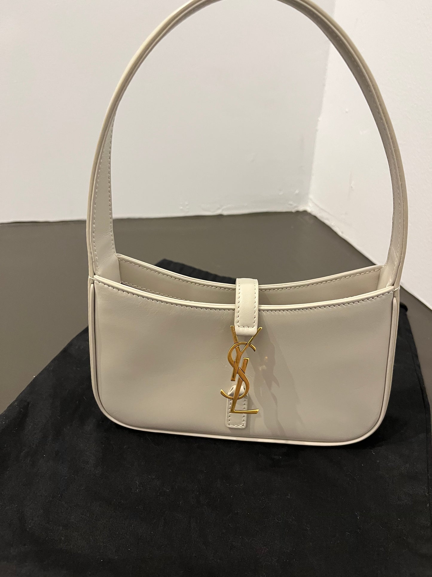 Saint Laurent Le 5 À 7 Mini Hobo Bag – Blanc Vintage with Gold Hardware