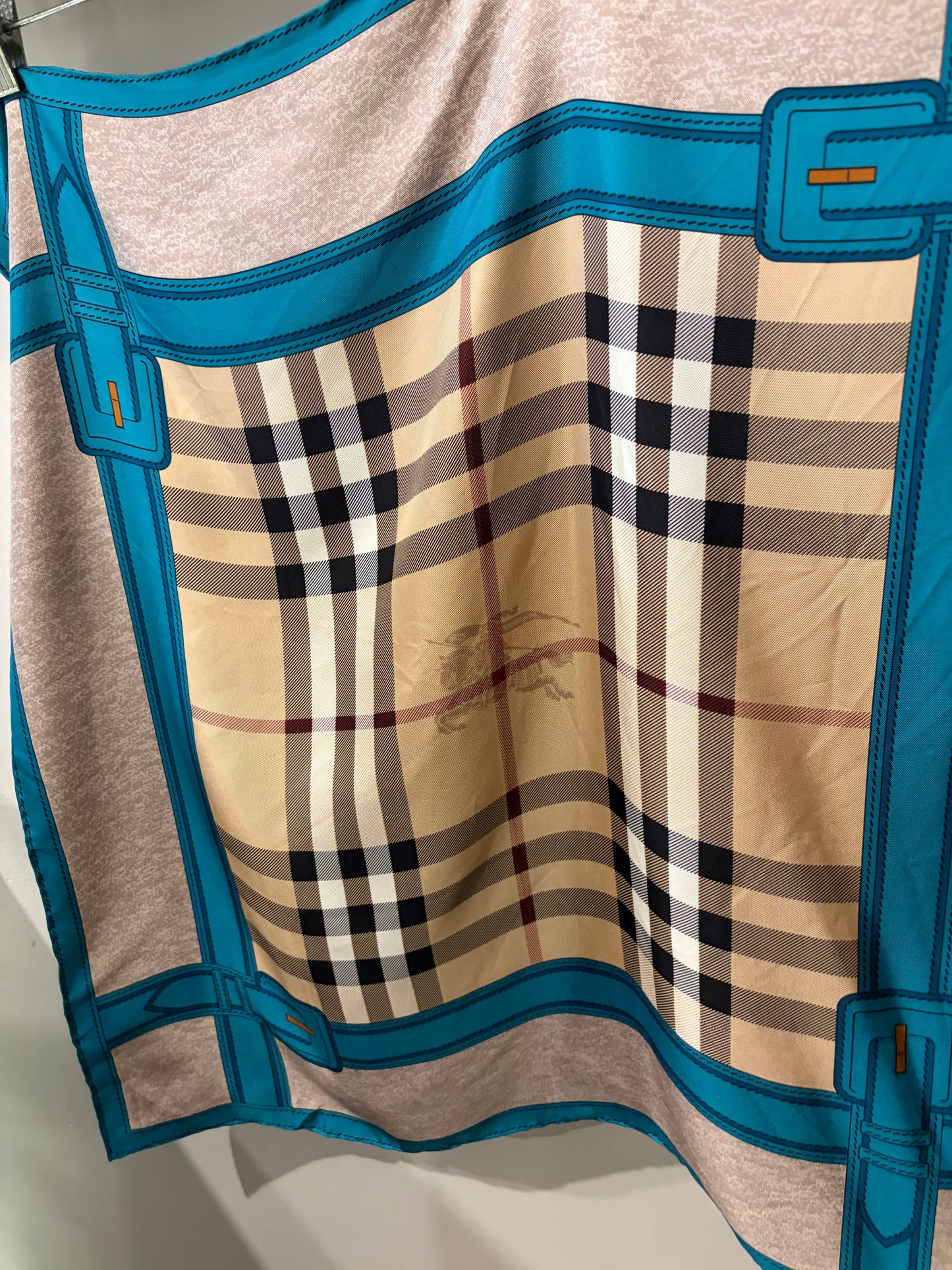Burberry Haymarket Autumn Colour Silk Kingfisher Check Scarf