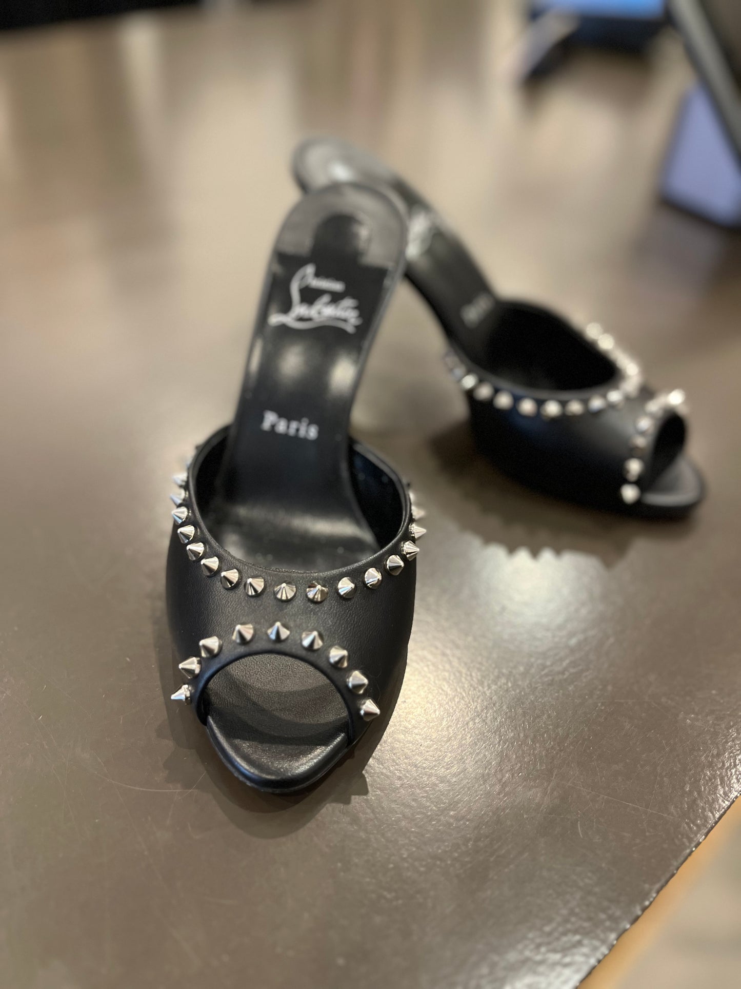 Christian Louboutin Studded Leather Mule Heels – Black 38