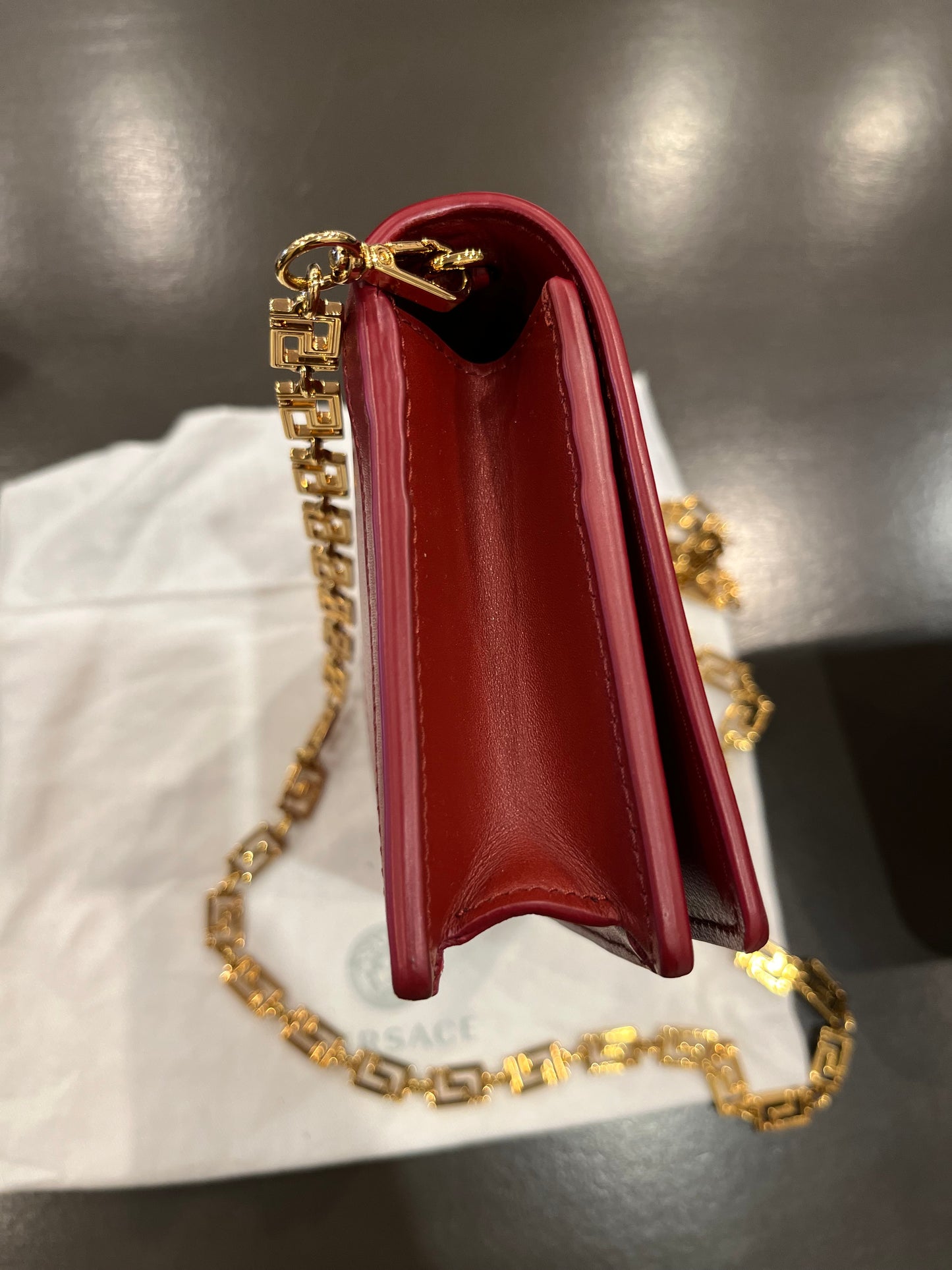 Versace La Greca Leather Clutch / Wallet on Chain – Red