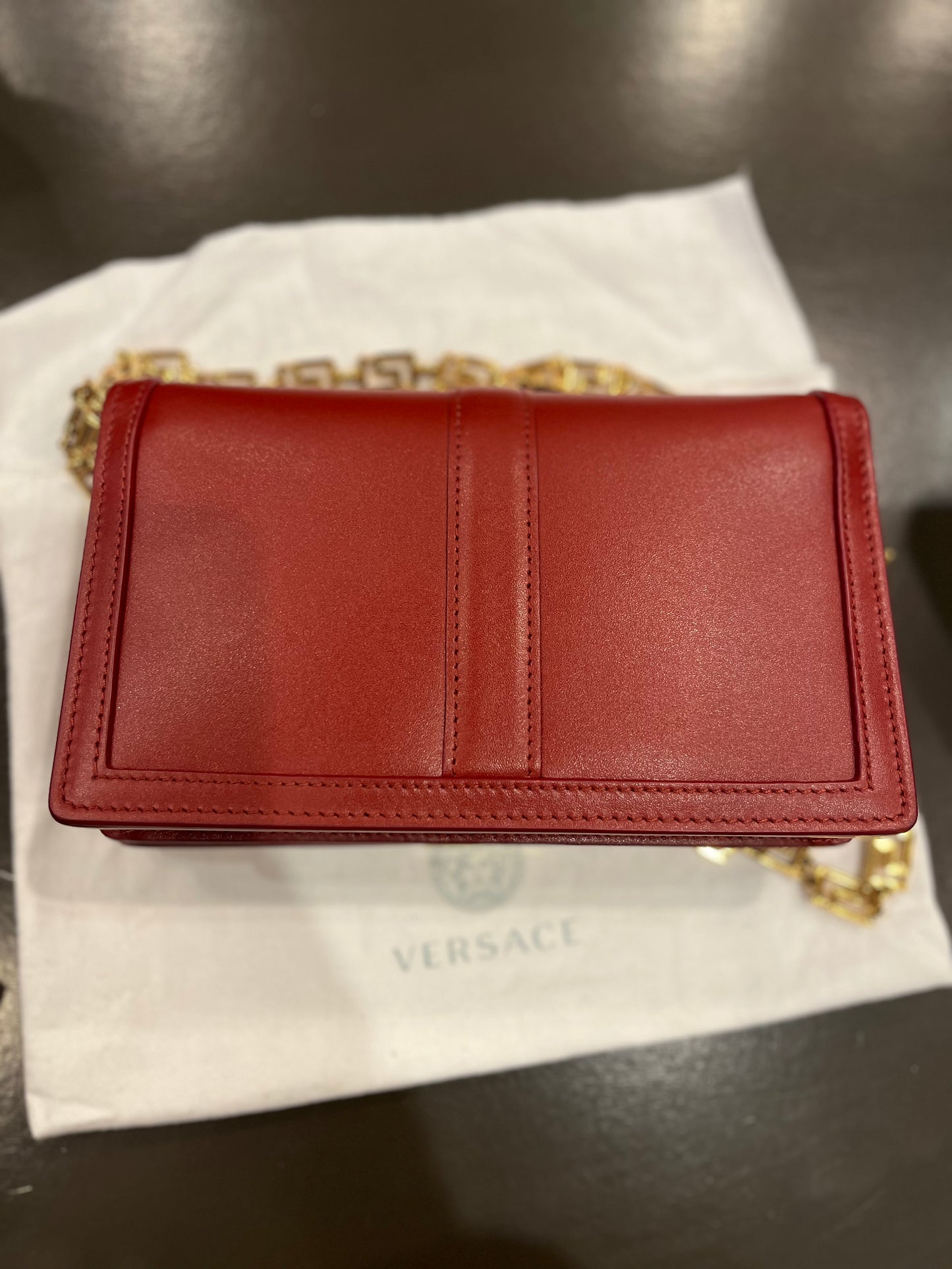 Versace La Greca Leather Clutch / Wallet on Chain – Red