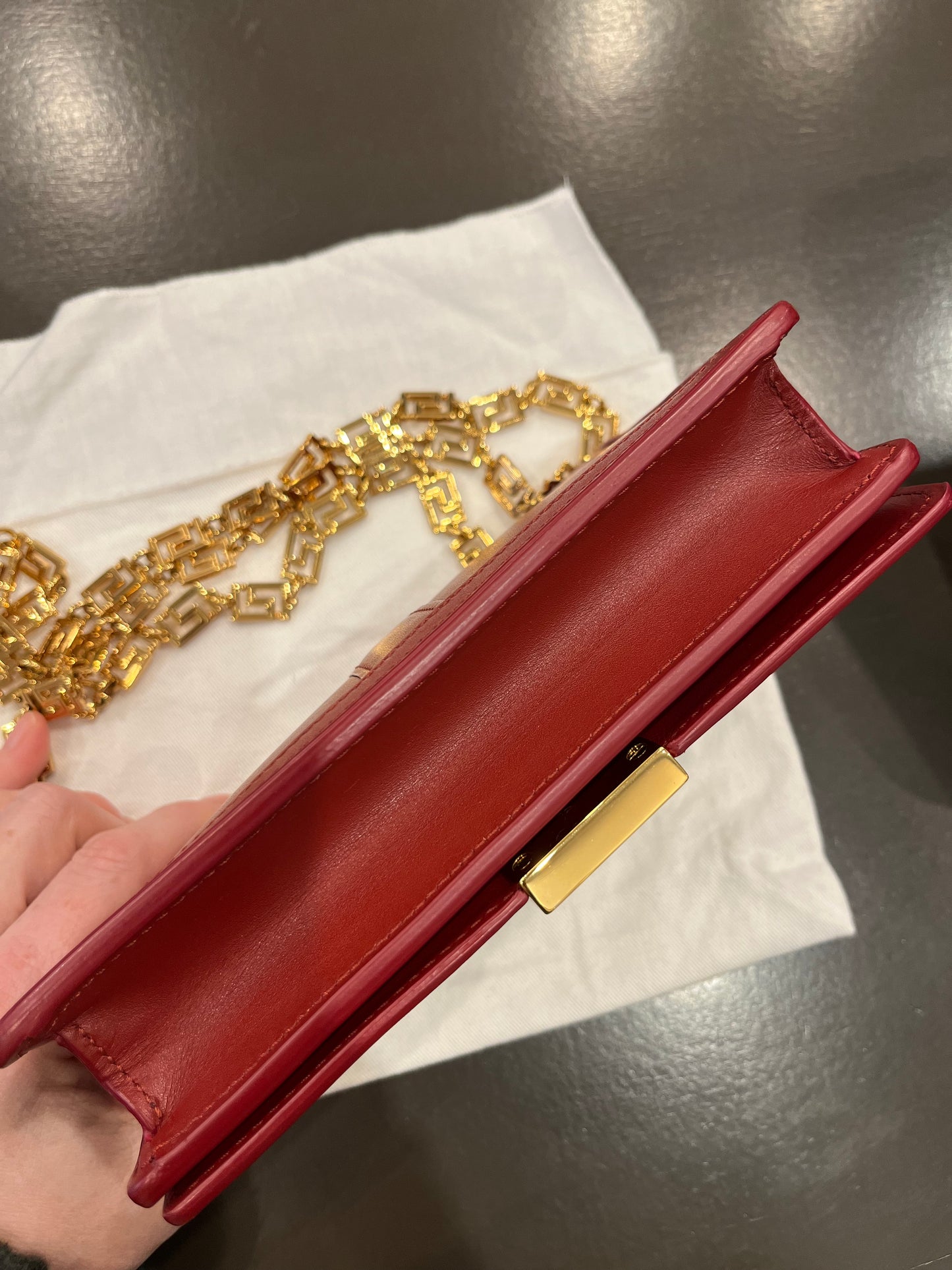 Versace La Greca Leather Clutch / Wallet on Chain – Red