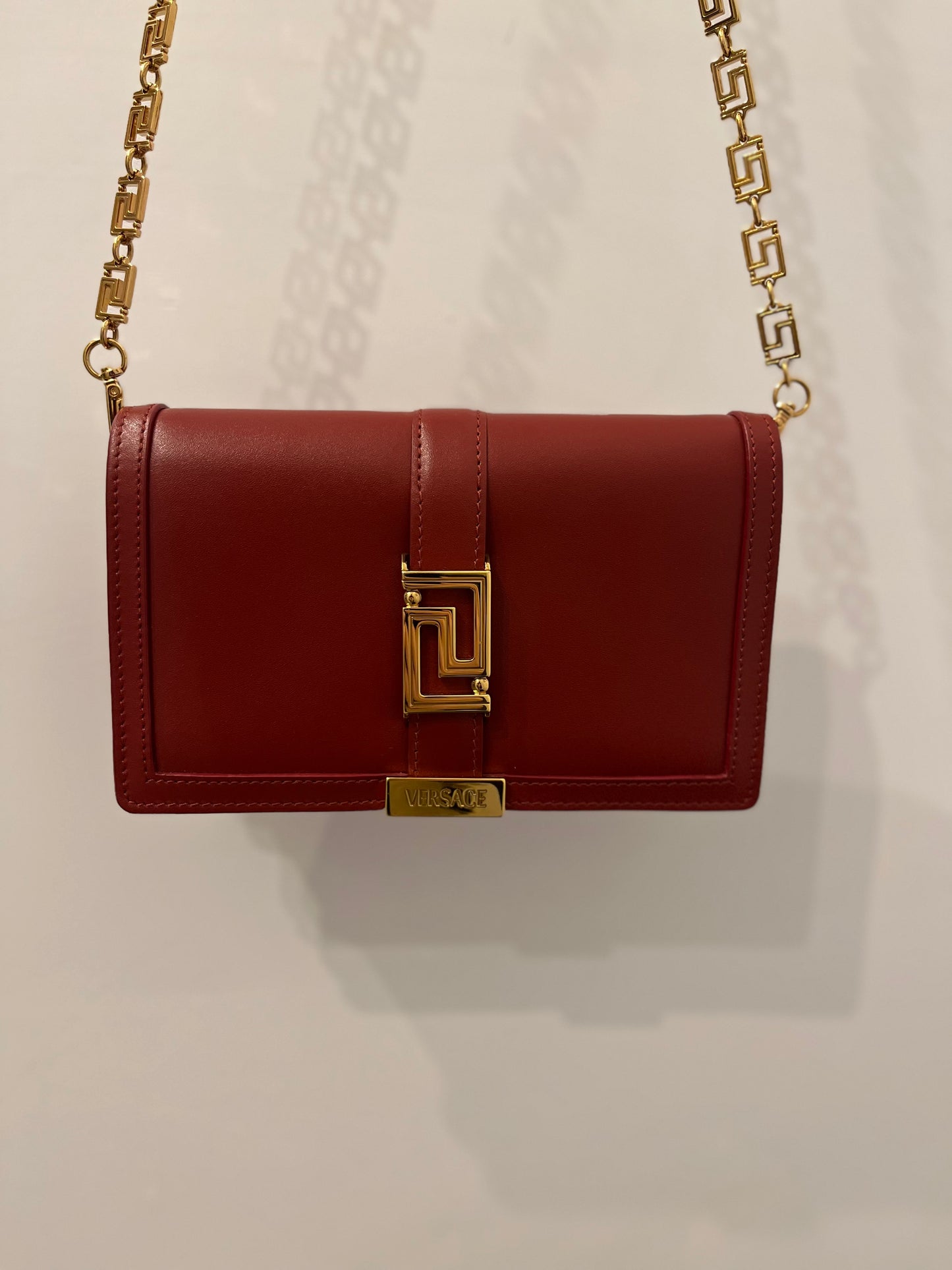 Versace La Greca Leather Clutch / Wallet on Chain – Red