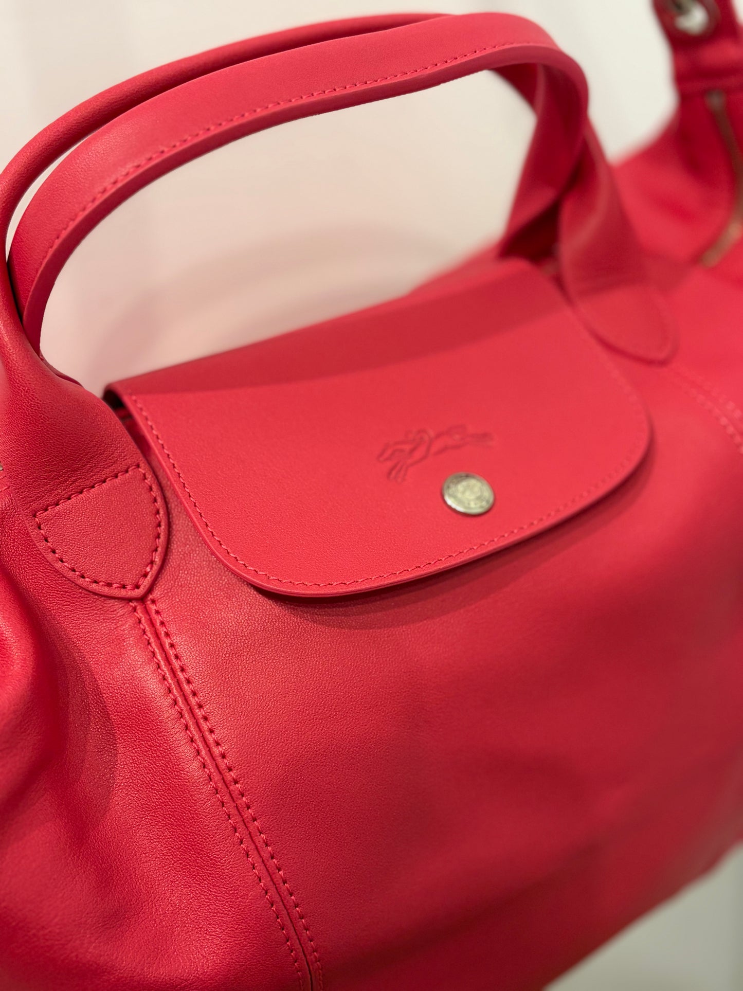 Longchamp Le Pliage Large Leather Top Handle & Crossbody Bag – Pink
