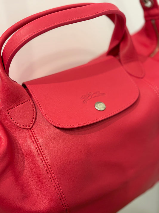 Longchamp Le Pliage Large Leather Top Handle & Crossbody Bag – Pink