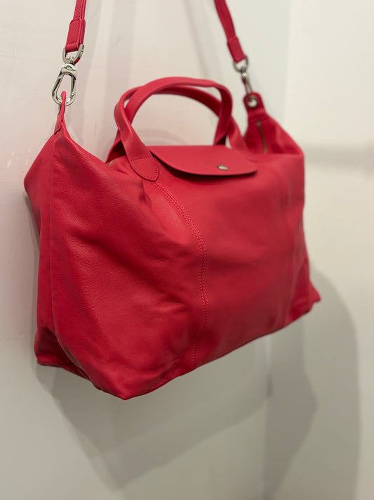 Longchamp Le Pliage Large Leather Top Handle & Crossbody Bag – Pink