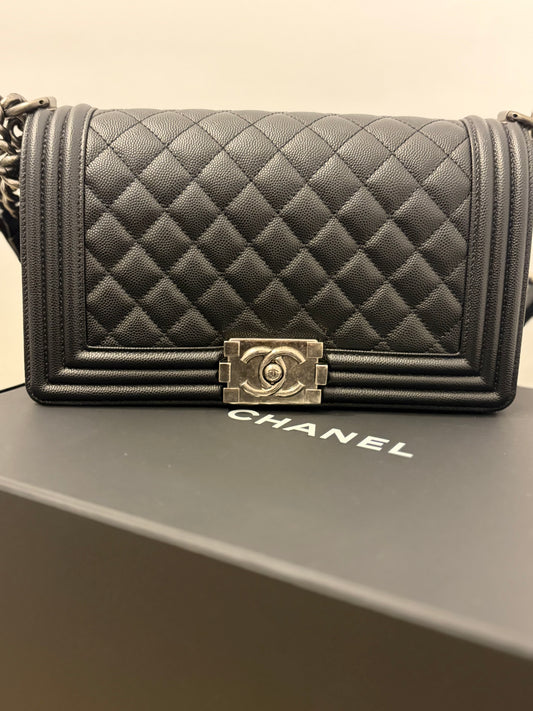 Chanel Medium Boy Flap Bag – Black Caviar Leather with Ruthenium Hardware – Pristine