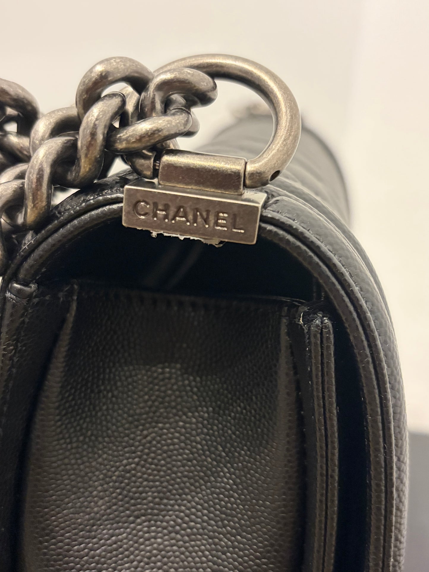 Chanel Medium Boy Flap Bag – Black Caviar Leather with Ruthenium Hardware – Pristine