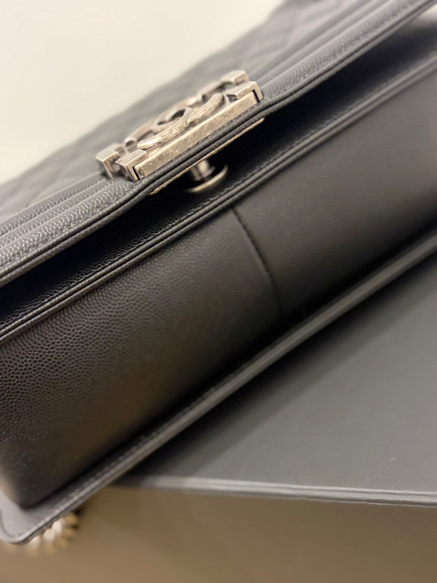 Chanel Medium Boy Flap Bag – Black Caviar Leather with Ruthenium Hardware – Pristine