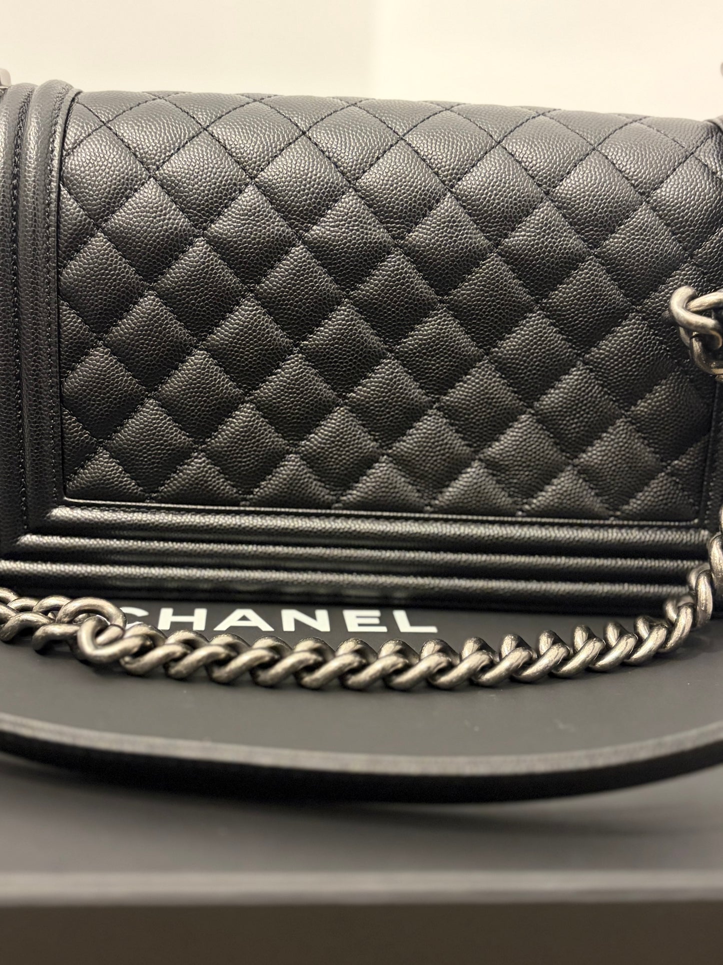 Chanel Medium Boy Flap Bag – Black Caviar Leather with Ruthenium Hardware – Pristine