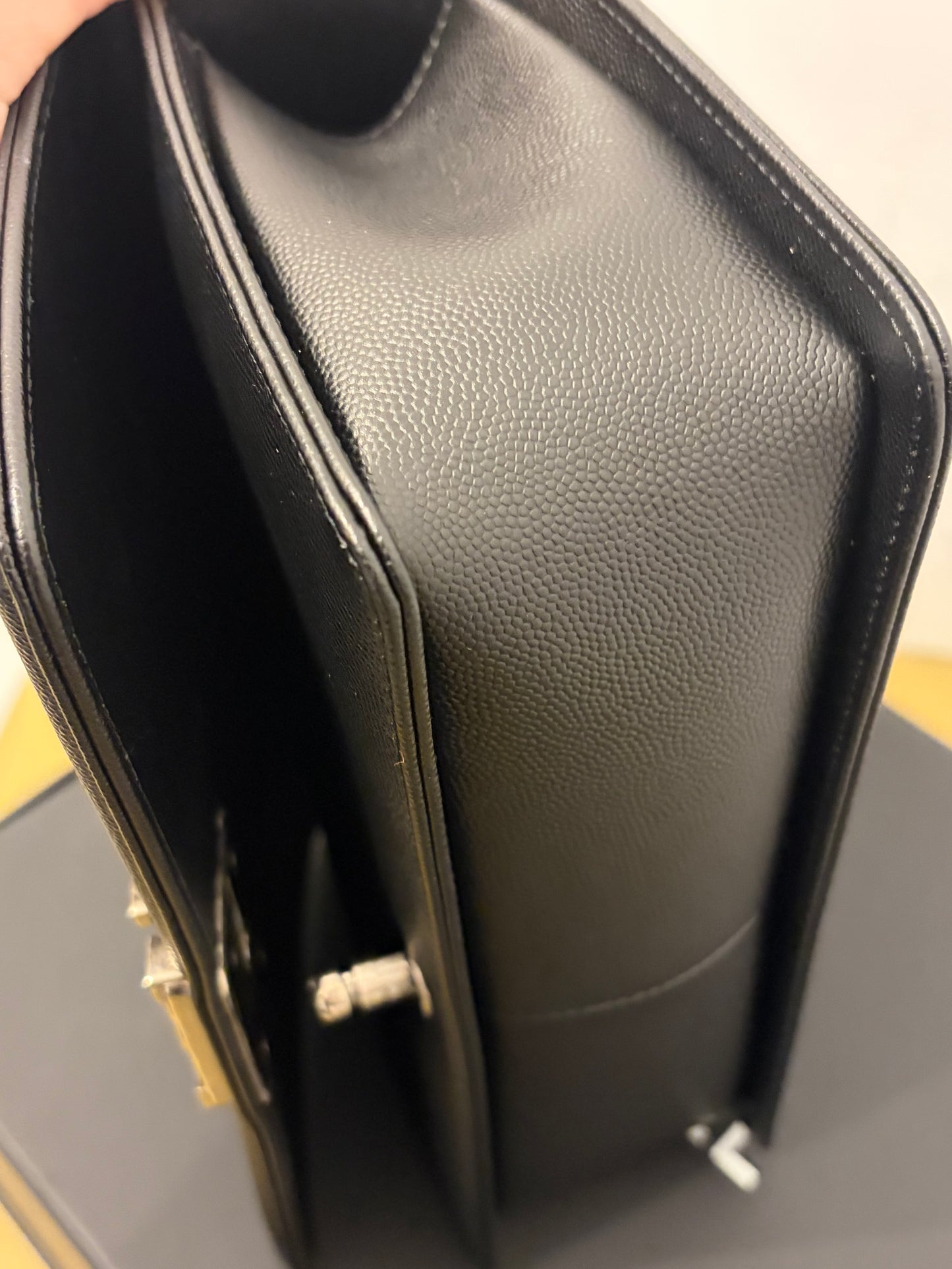 Chanel Medium Boy Flap Bag – Black Caviar Leather with Ruthenium Hardware – Pristine
