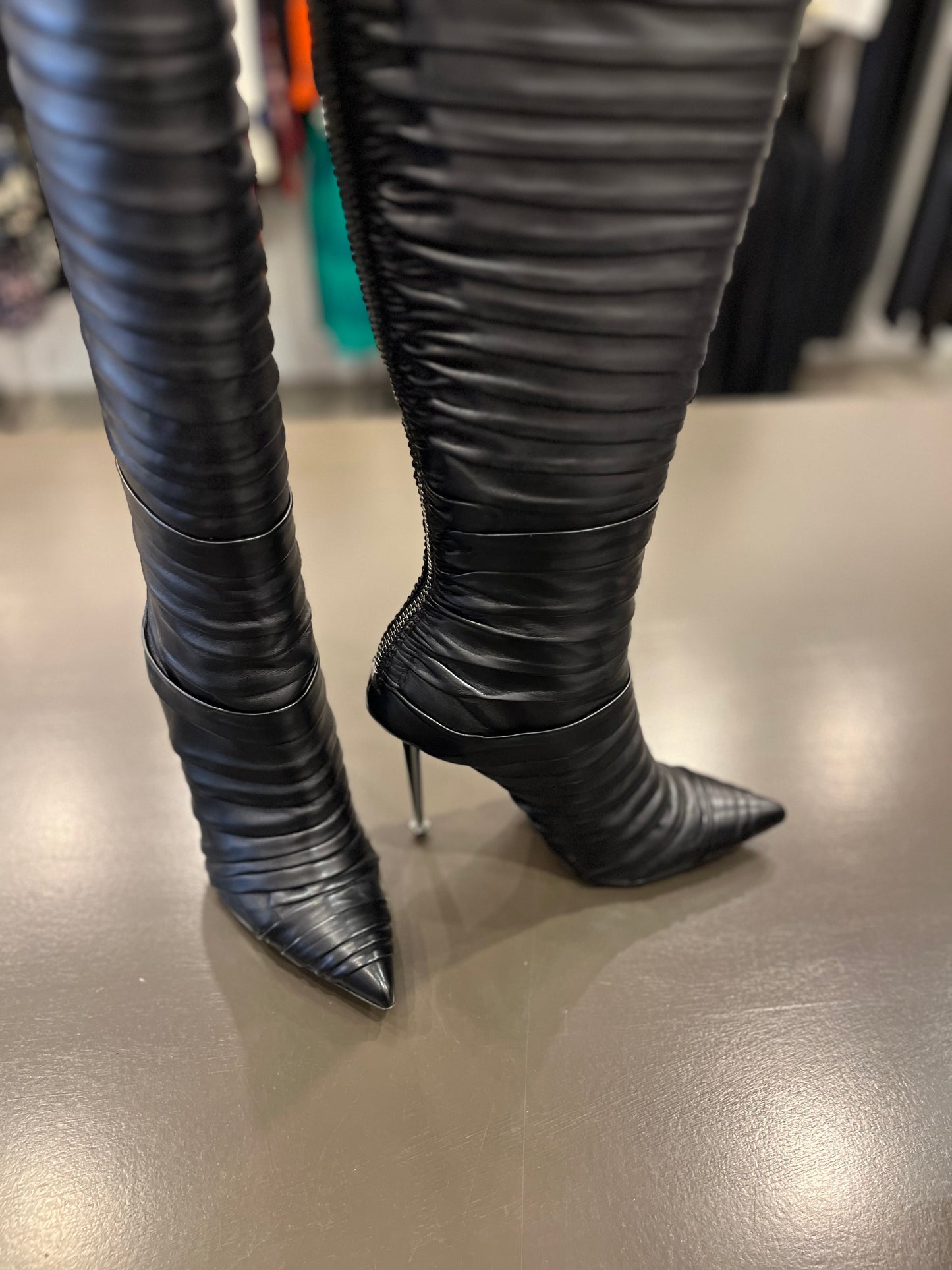 Tom Ford ruched leather boot with metal stilletto heel 38.5